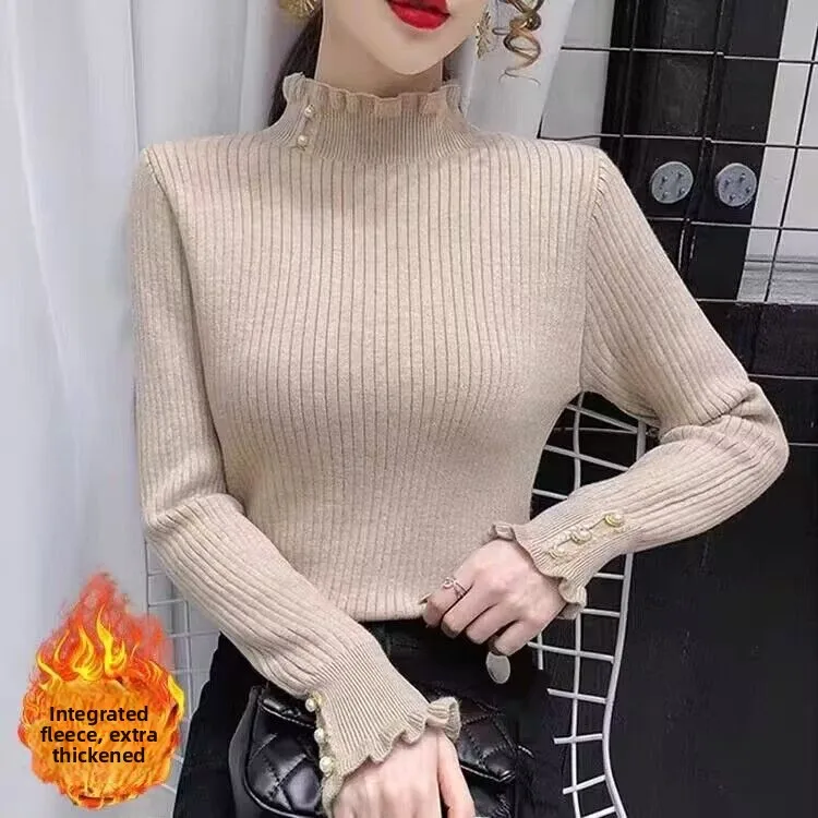 Women's Knitted Ear Mushroom Top Non-Ball Winter Autumn High-End Guangzhou Thirteenth Factory Knitwear Commute Style Long Sleeve