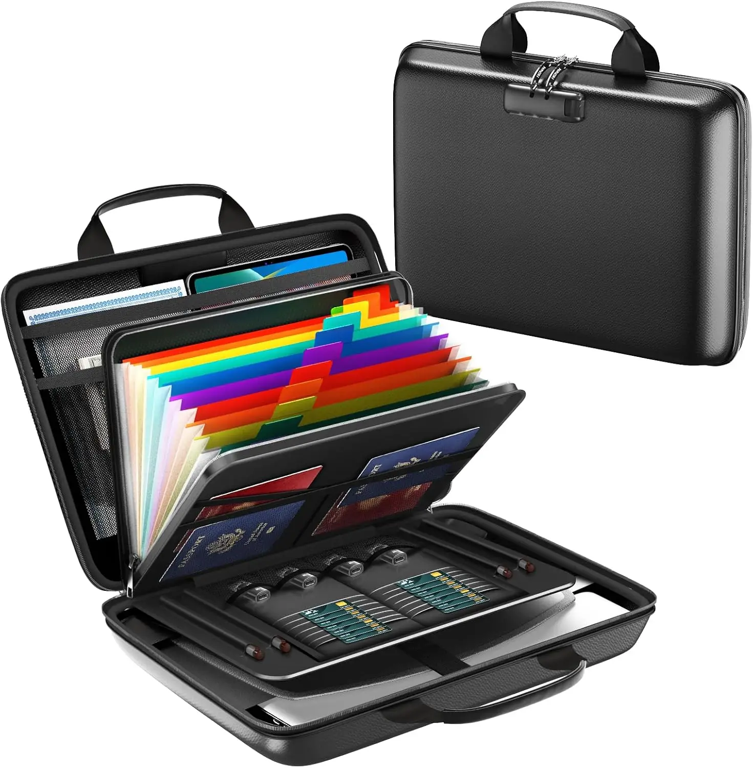 

Огнестойкий органайзер для документов с замком, 13 карманов для ноутбука и файлов, портативный жесткий кейс для дома, офиса и путешествий