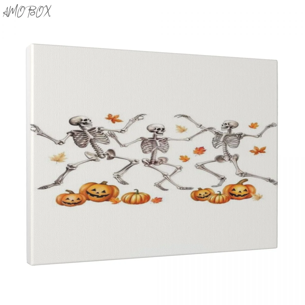 AMOBOX-Unframed Dancing Autumn Skeletons, Orange Lantern Decorative Paintings, Wall Art, Room Decoration, 12x16in, 625916099