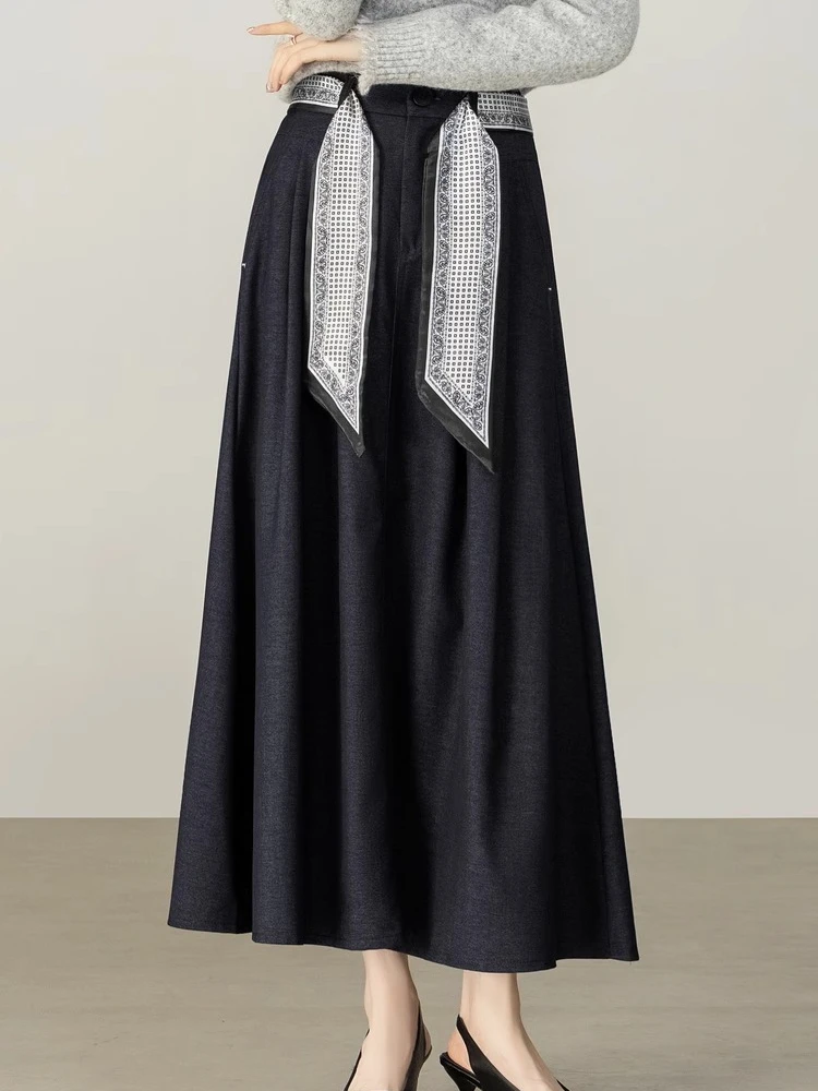 

SENTUBILA Women's Long Skirt Solid High-waisted A-line Skirt Vintage Belt Pocket Skirt 2025 New in Female Clothing W54QA4004