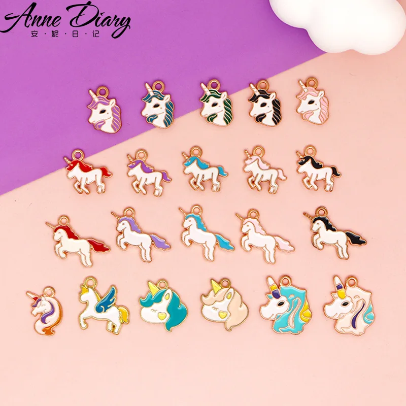 20 Pcs/lot Fashion Cartoon Unicorn Pendant Making Accessories Charms For Women, Earrings/Necklace Handmade DIY Jewelry Wholesale