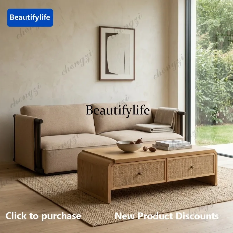 J132 South East Asia style log solid wood coffee table vacation storage tea table coffee table rattan