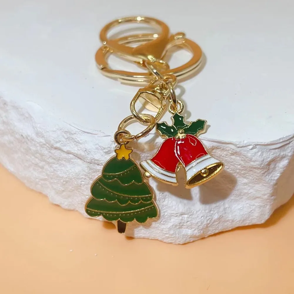 Portachiavi di natale in metallo colorato albero di natale ciondoli di babbo natale portachiavi con fibbia regali di natale