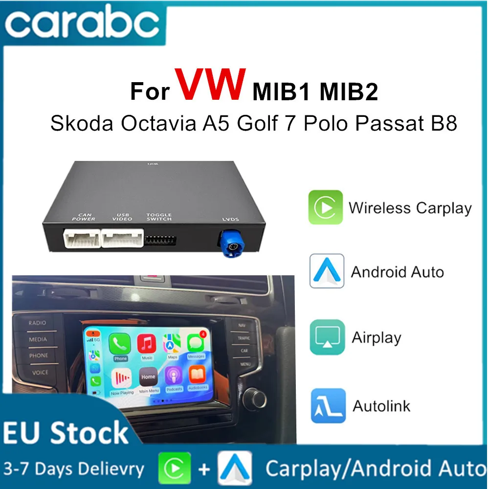 CARABC Kabelloses Carplay für VW Volkswagen Skoda Octavia A5 Golf 7 Polo Passat B8 MIB1/MIB2 Android Auto Airplay Autolink