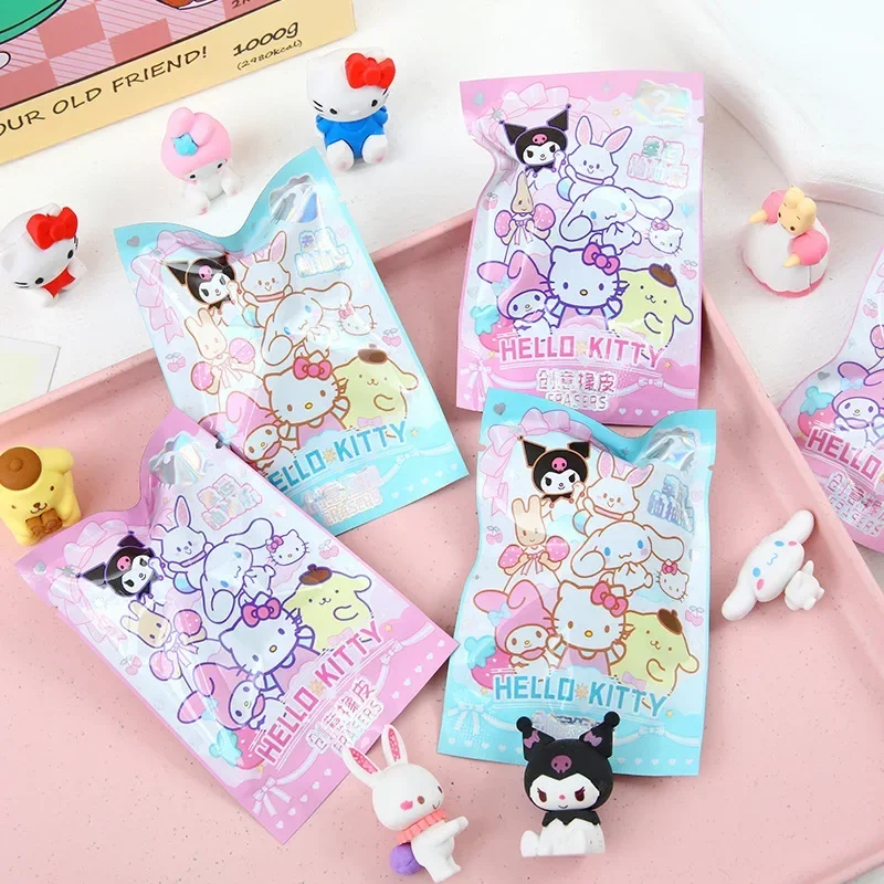 Sanrio kreslený mazací guma guma 32pcs kawaii studenti papírnictví kuromi ahoj kočička 3d mazací guma čistý nástroje škola děti dárky