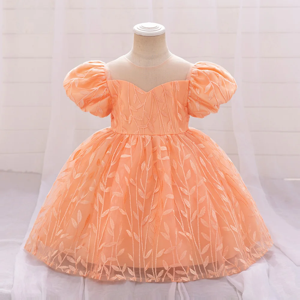 Baby Summer Leaf Design Princess Gown Party Dress For Girl Toddler Girls 1st Birthday Wedding Clothes Kids Beauty Fluffy Costume