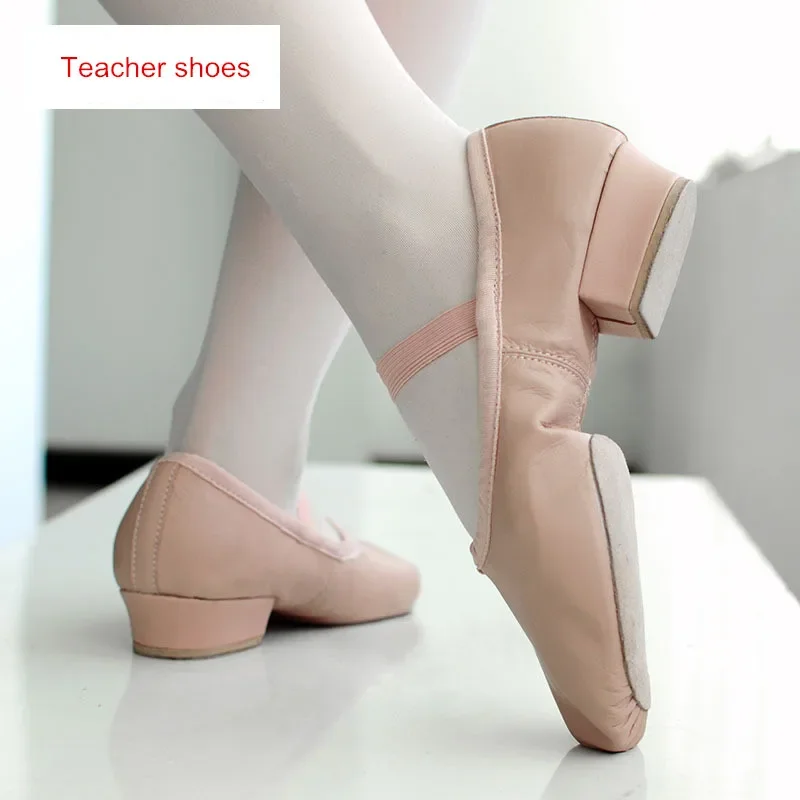 Zapatos de ballet con tacones para mujeres adultas y niñas, zapatos de baile latino de cuero suave, práctica para enseñanza de profesores