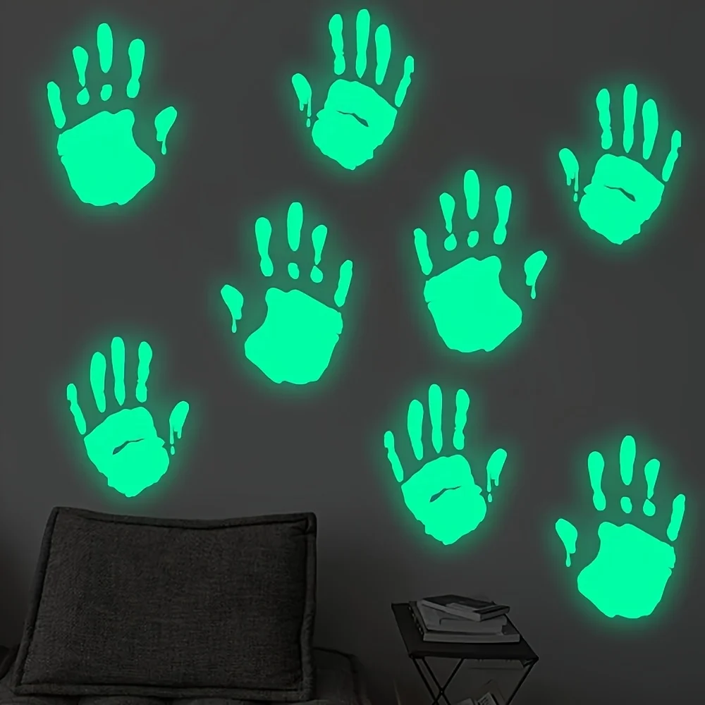2Set Luminous Handprint Glass Stickers Wall Decals Horror Decor Stickers for Halloween Haunted House