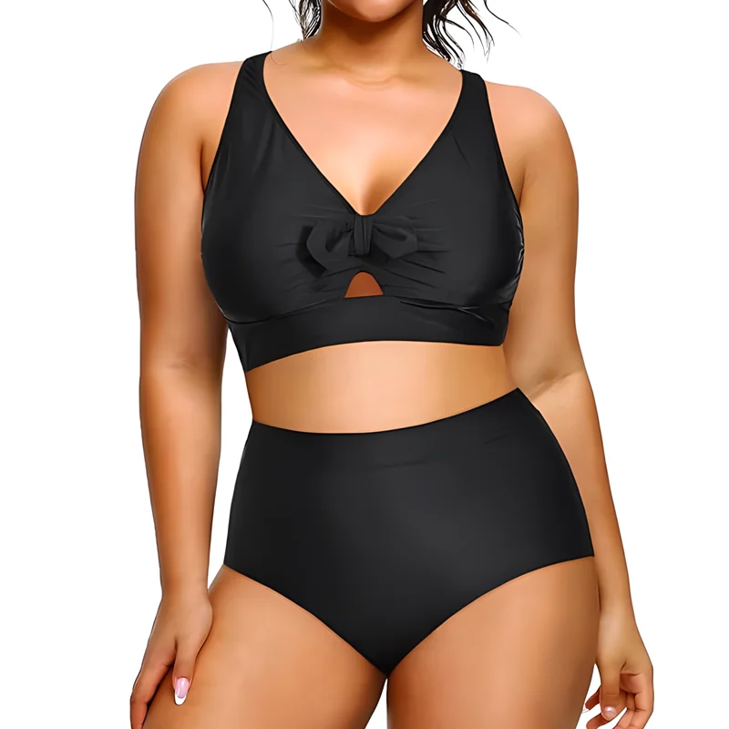 Bañador de talla grande para mujer, conjunto de Bikini de dos piezas con estilo, traje de baño de cintura alta con Control de barriga, trajes de