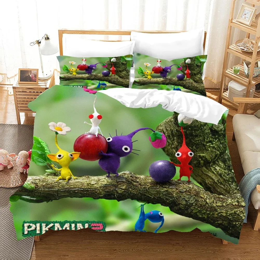 ثلاثية الأبعاد أنيمي Pikmin مجموعات الفراش حاف مجموعة غطاء مع المخدة التوأم كامل الملكة الملك المفارش أغطية سرير