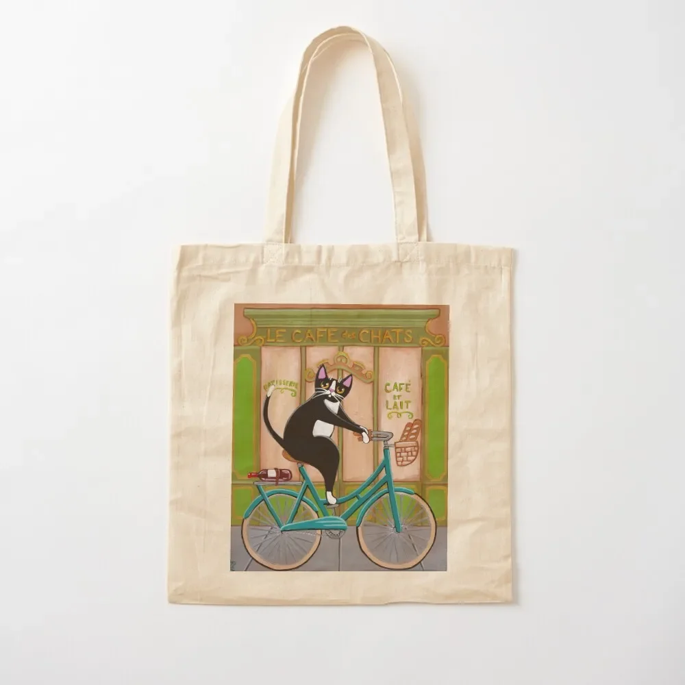 

Bicycle Bread Run Cat Tote Bag Canvas custom tote Shopper handbag custom