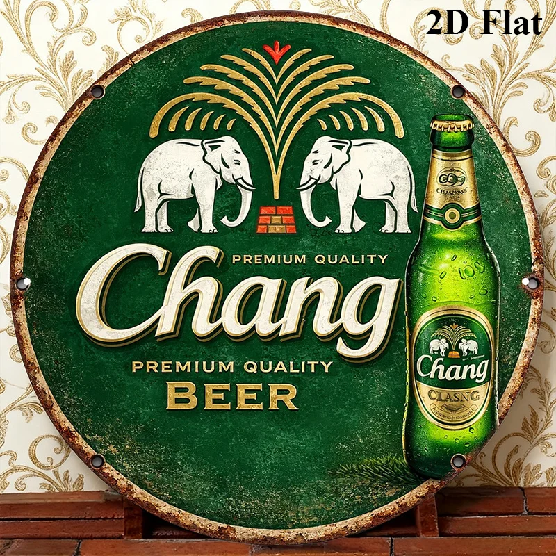 1 Stück, Vintage-Dekorationsplakette mit dem Motiv „Chang Beer“, Dekorationsschild mit thailändischem Bierthema, geeignet für die Dekoration von Bars, Küchen, Restaurants