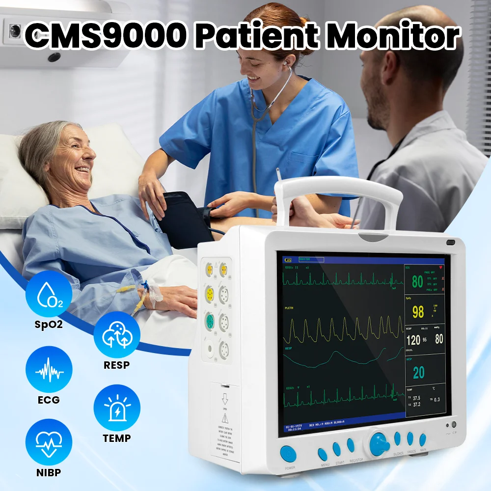 12,1-дюймовый цветной ЖК-монитор пациента TFT CMS9000 с отображением ЭКГ, NIBP, SpO2, RESP, TEMP, HR, ETCO2, IBP для использования в больницах