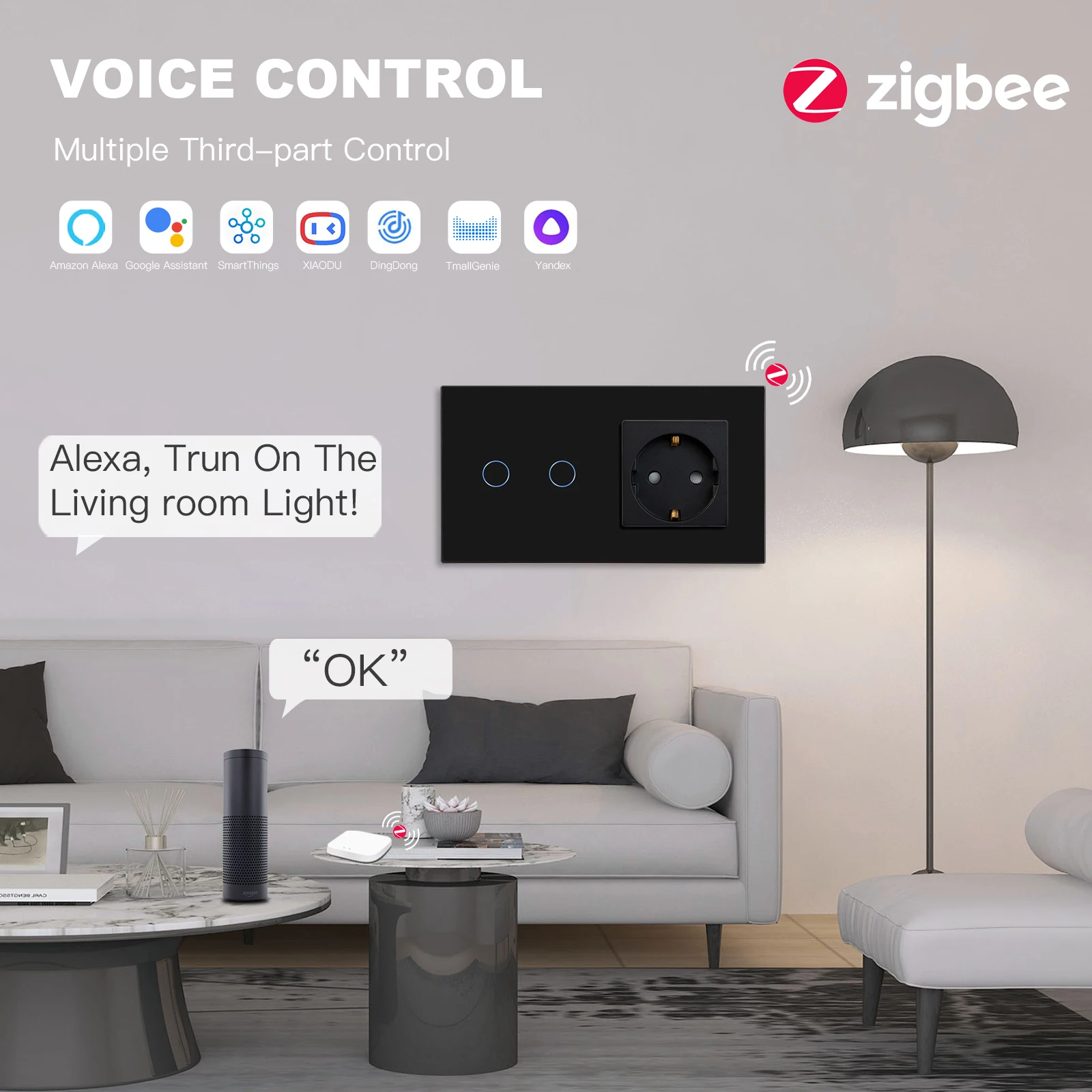 BSEED ZigBee مفاتيح الإضاءة 1/2/3 عصابة مفاتيح اللمس الذكية الحياة APP الزجاج مع مآخذ الفرنسية العادية USB C بدون ذكية
