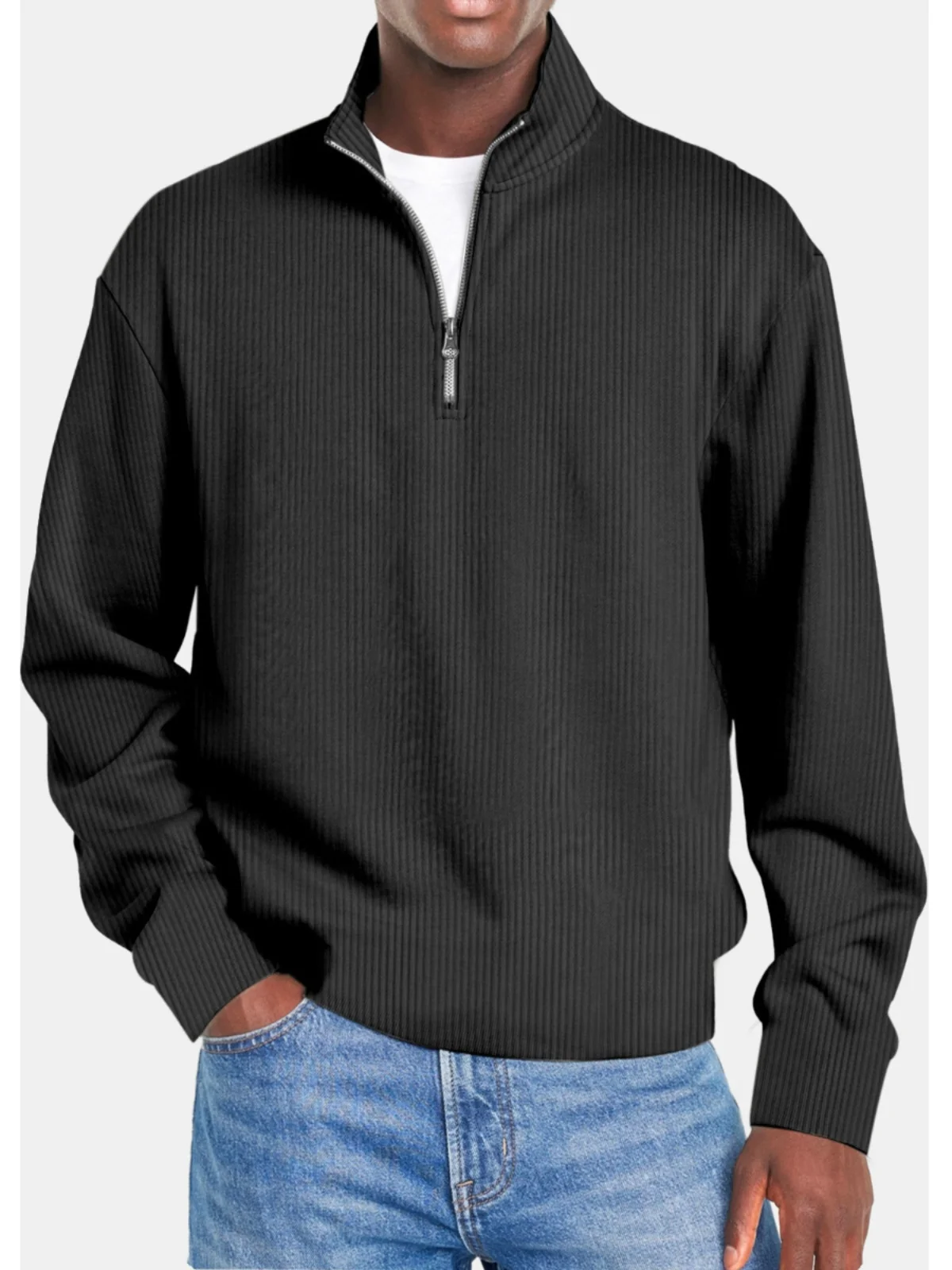 

Autumn Casual plus Size Men's Shirt Long Zipper Top Comfortable Fit Classic Style Long Sleeve Color Shirt