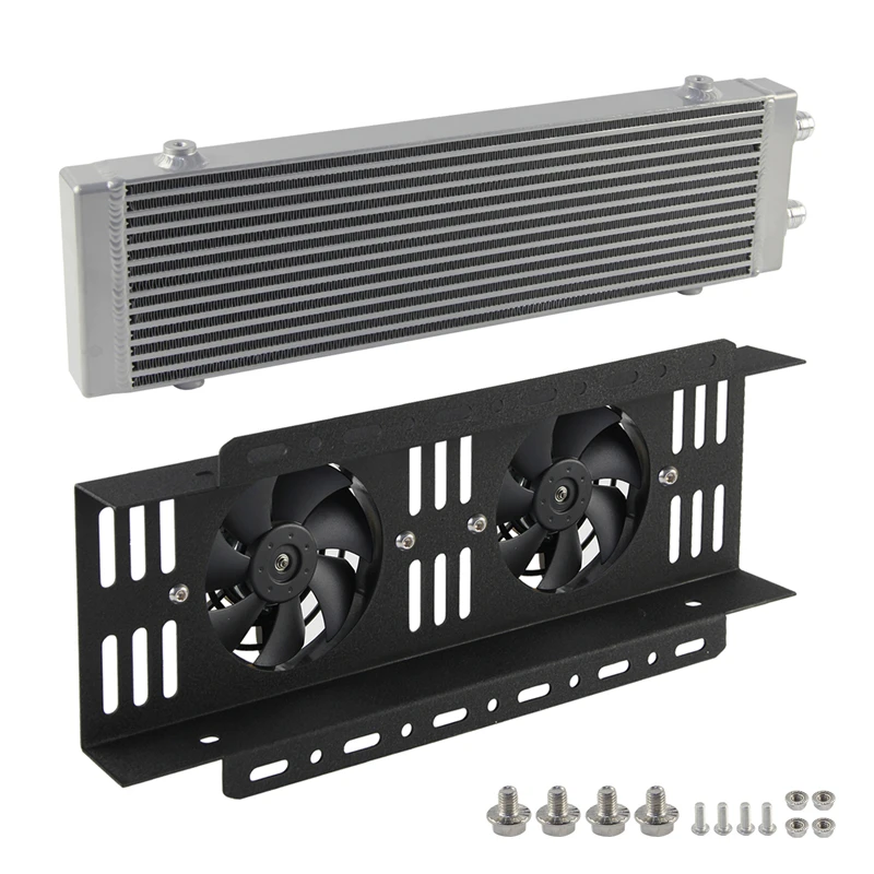 Uniwersalny, wytrzymały, duży radiator oleju typu flow bar&plate z pojedynczym/podwójnym przepływem, osłona wentylatora z zestawem wentylatorów elektrycznych Bis-2×5.5 cala, aluminiowy.