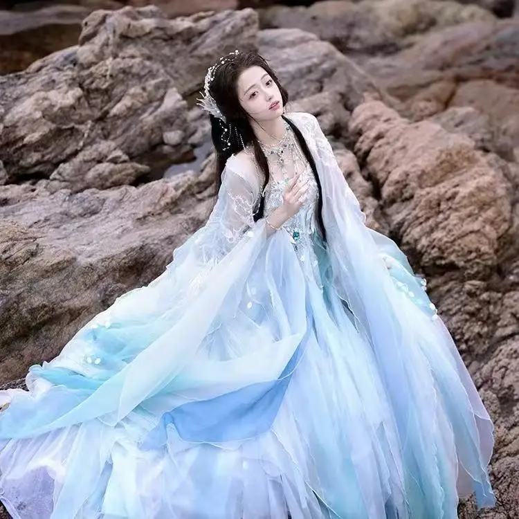 Halloween Flying Goddess Cosplay Costume Women's Exotic Region Embroidered Large Sleeve Shirt Carnival Stage Show Hanfu Suits
