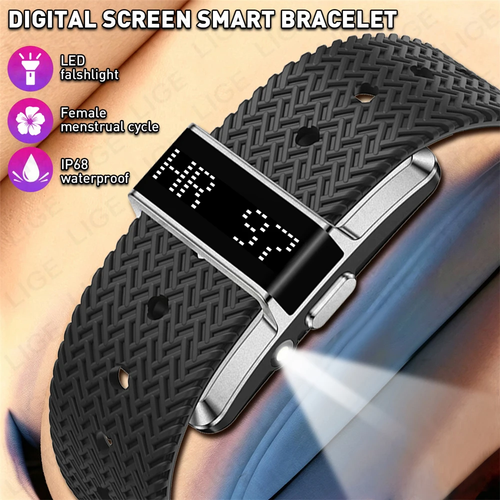 New Digital Screen Health Smart Bracelet with Flashlight Heart Rate Sleep Monitor Sport Fitness Tracker Smartwatch for Women Men