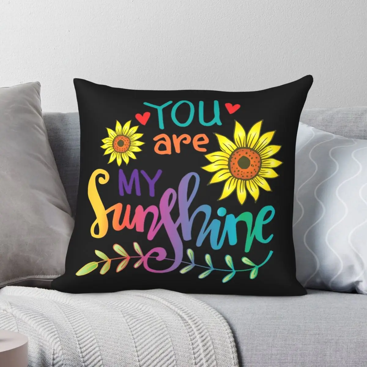 

You Are My Sunshine Pillowcase Polyester Linen Velvet Pattern Zip Decor Throw Pillow Case Room Cushion Cover Wholesale