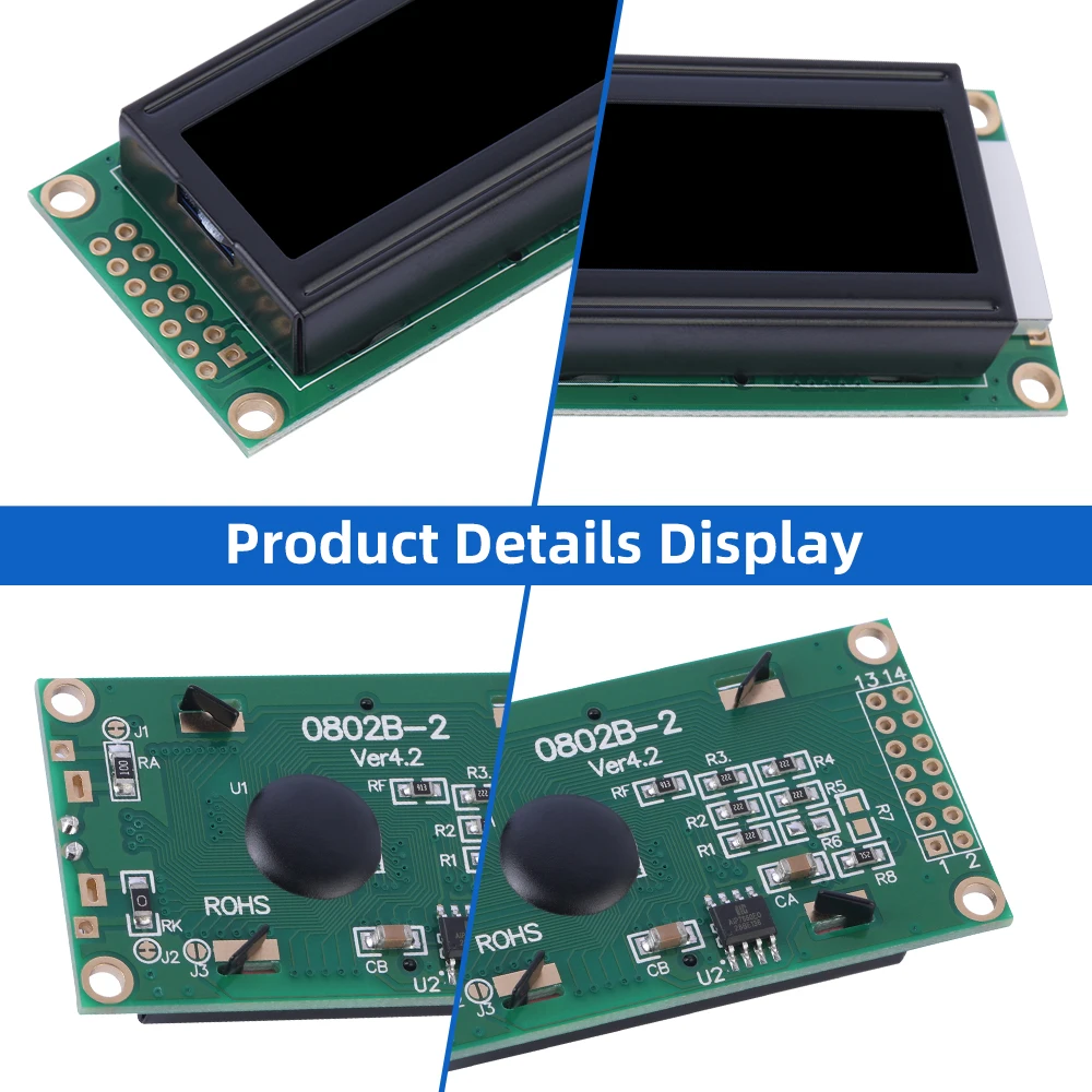 BTN schwarzer Film Gelb 0802B-2 3,3 V Zeichen-LCD-Modul 0208 LCD 14 PIN ST7066 8 x 2 tragbares LCD-Anzeigemodul