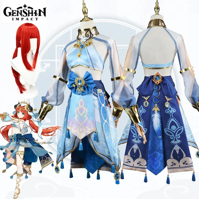 

NiLou Cosplay Costumes Game Genshin Impact Headdress Turban Blue Sexy Suits Uniform Halloween Party Role Play Dresses for Women