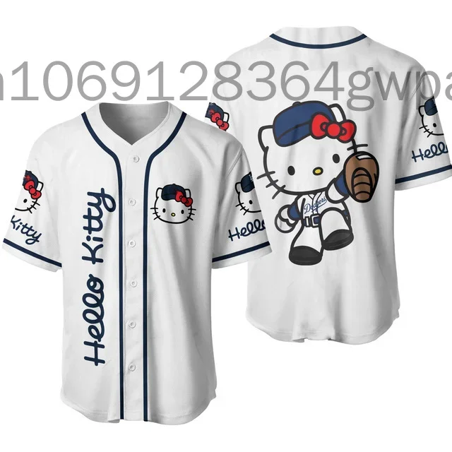 

Hello Kitty Baseball Jersey Women's Tops Girls Kids WoMen Shirt T Shirt Costume Taining Uniform Cosplay Cartoon Hawaiian