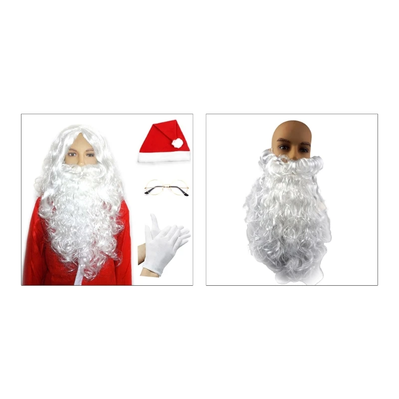 1/5Pcs Santa Suit for Adults Beard Wigs Hat Glasses Gloves Red Deluxe Santa Clauses Costume Christmas Party Cosplay