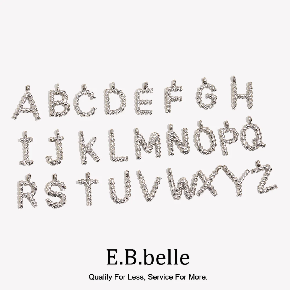 E.B.belle Mini Twists Letter Silver Pendant Hipoalergiczne akcesoria pozłacane 18K Zawieszki ze stali nierdzewnej 316L