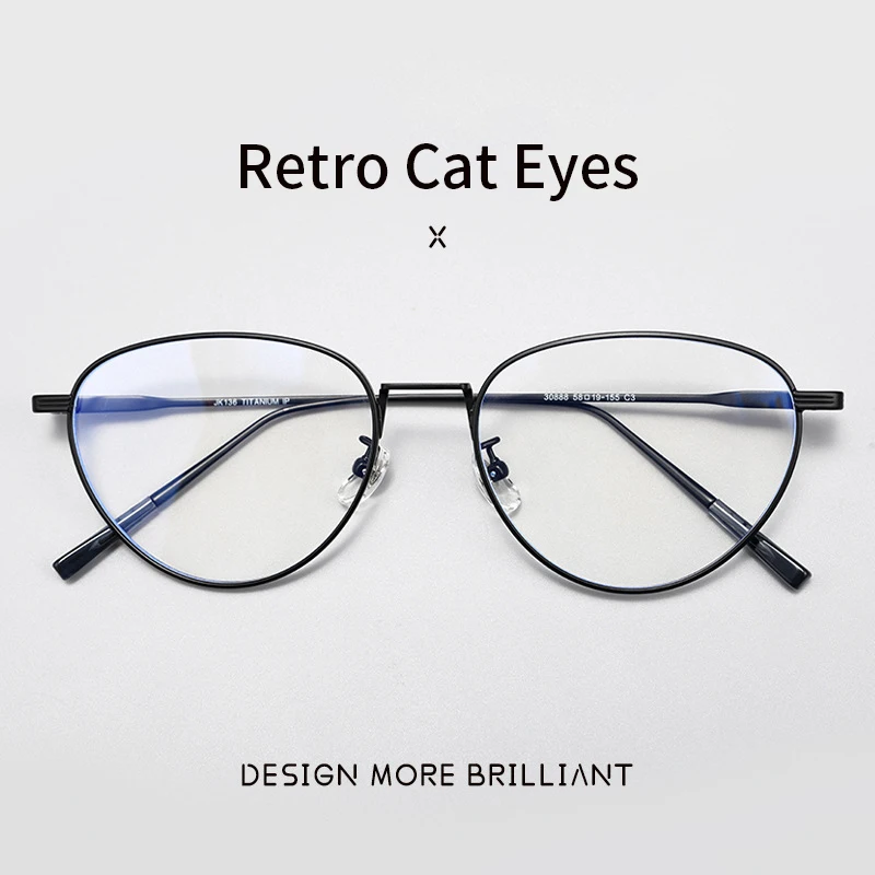 

Women Fashion Large Frame Cat-eye Frame Ultra-light Pure Titanium Frame Retro Big Face Slim Comfortable Optical Glasses 30888ZM