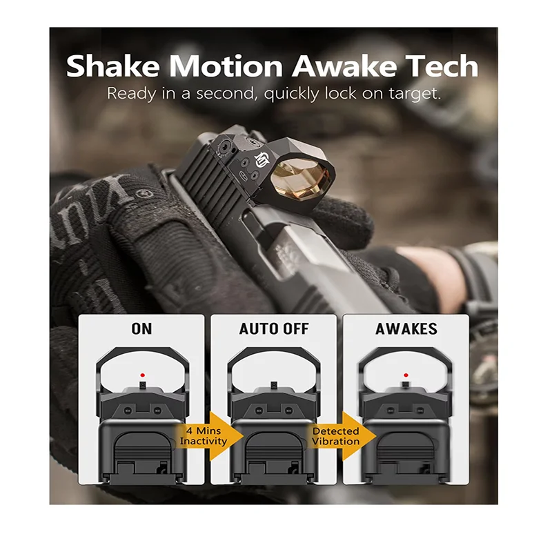 피스톨 옵틱스용 스코프 레드 닷 사이트, 리플렉스 조준기, 쉐이크 모션 어웨이크, GL MOS 및 피카티니 레일용 어댑터 포함, 3 MOA 옵트