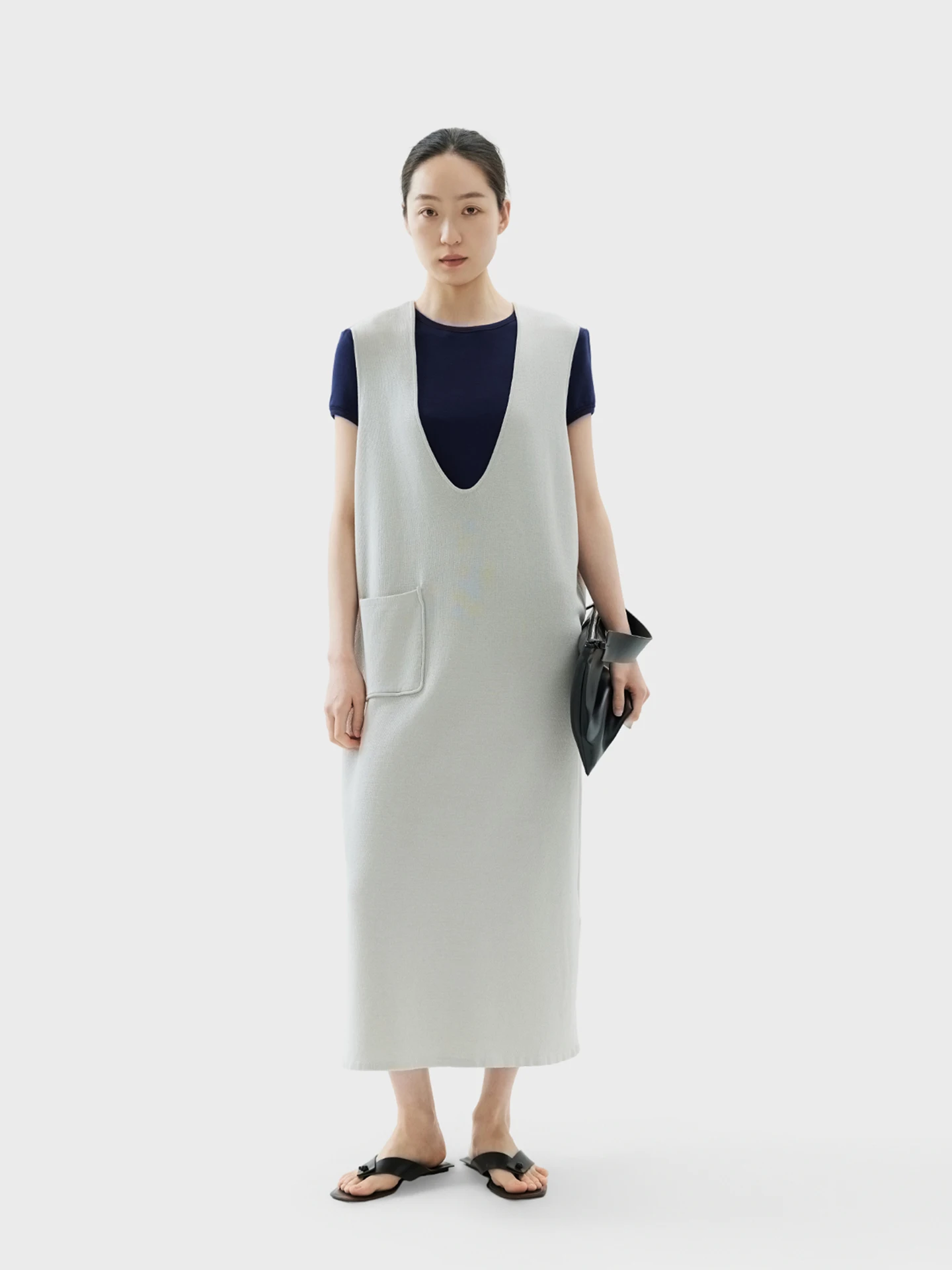 

Loose Knitted Vest Dress Full Craft Casual Style Women's Dress Linen Fabric VU Neckline Sleeveless Comfortable Breathable