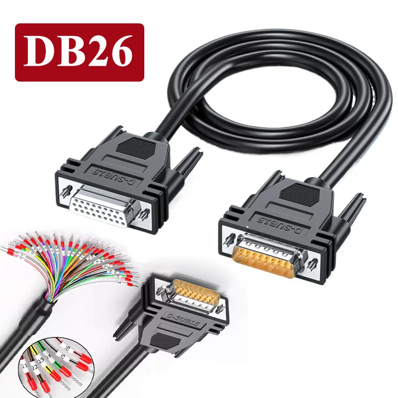 DB26 Data Cord HDB26 Terminal Line 3 Rows DB 26Pin Male to Male to Female Extension Wire 28AWG Copper Dual-shielded Cables