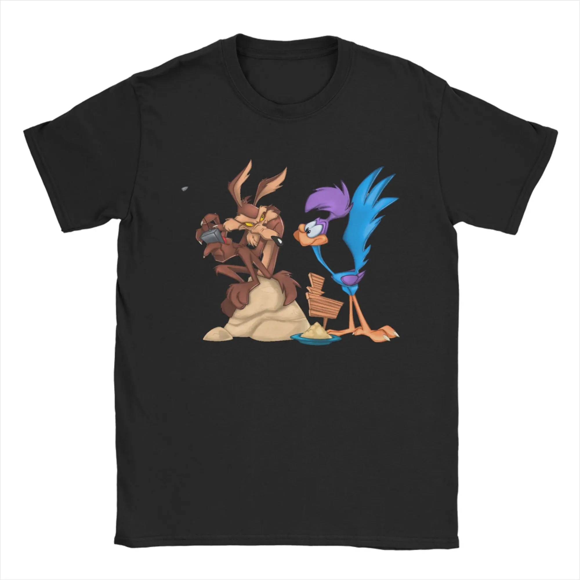 Control the Remote T Shirts 100% Cotton Vintage T-Shirt Round Collar Roadrunner Wile E Coyote Cartoon Tees Short Sleeve Clothing