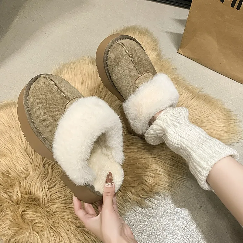 Couvre-chaussures Parker House Slippers pour femmes, tongs en fourrure à plateforme, pantoufles en peluche, bottes de neige en peau de mouton, pantoufles de maison, 2024