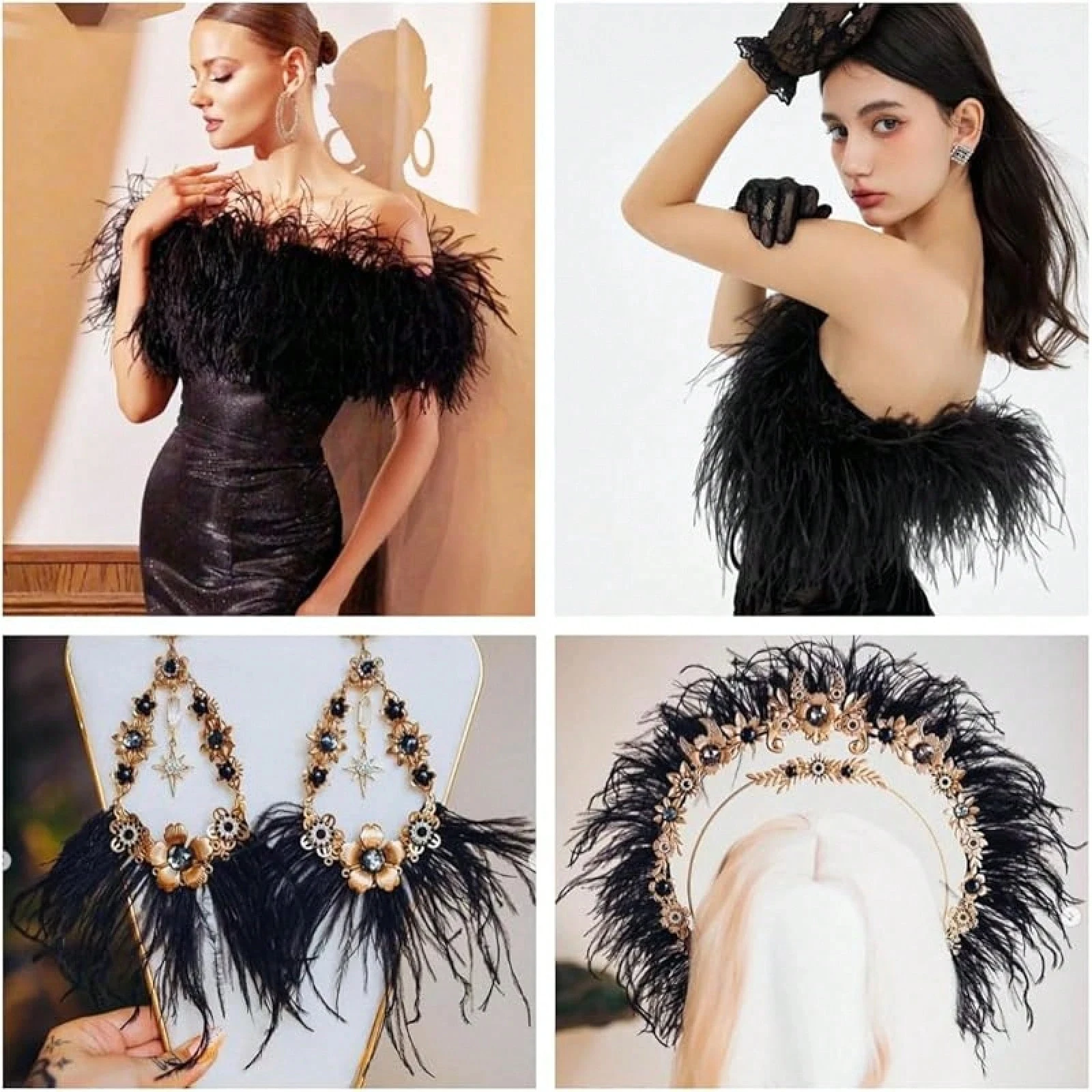 2Meters Black Ostrich Feather Trim Natural Feathers Fringe 4-6inch for Sewing Clothes Jewelry Wedding Party Home Decoration