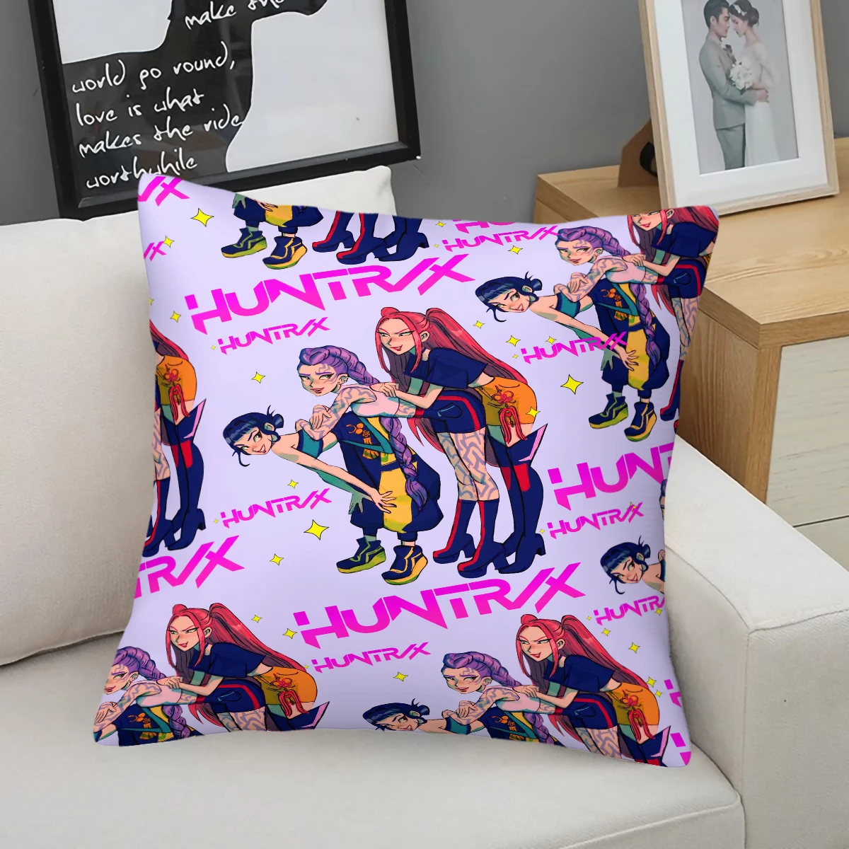 

K-POP HUNTR/X Devil Hunter Pillow (With Pillow Core) Invisible Zipper Soft Decor Cushion For Sofa Bedroom Living Room Home Gift