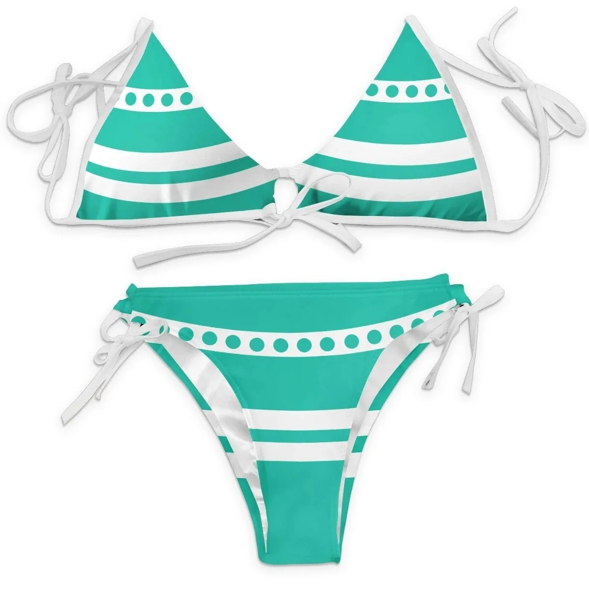 Striped Polka Dot Triangle Bikini Set Halter Tie Side Swimsuit Retro Beach Bathing Suit