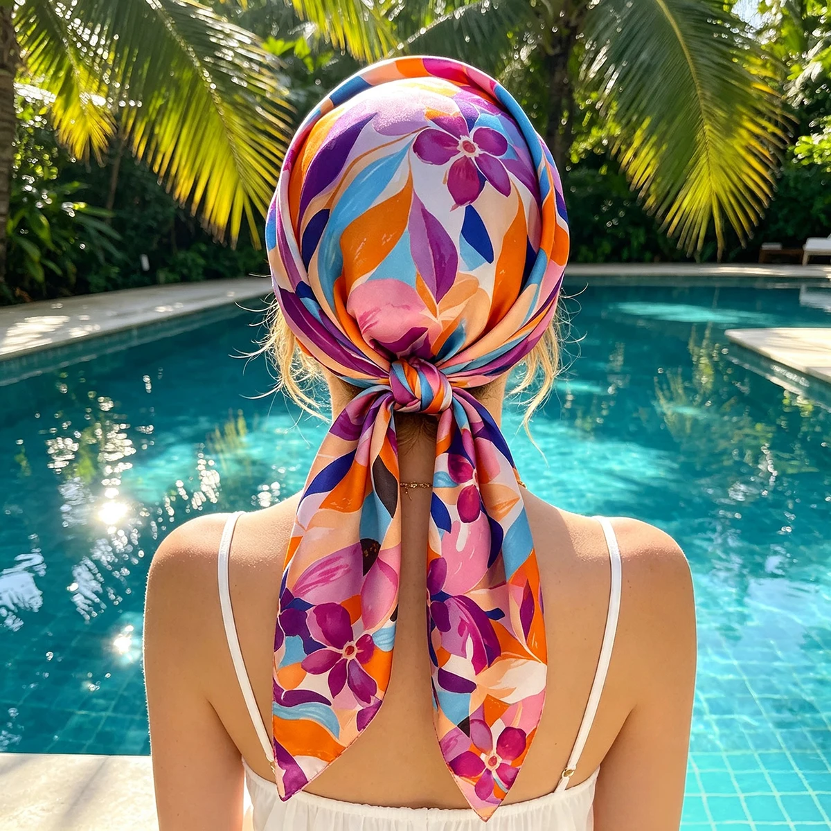 2026 New Floral Print Soft Satin Hijab Scarf for Women Fresh and Elegant Versatile Headwear Clothing Bags Square Scarf Bandana