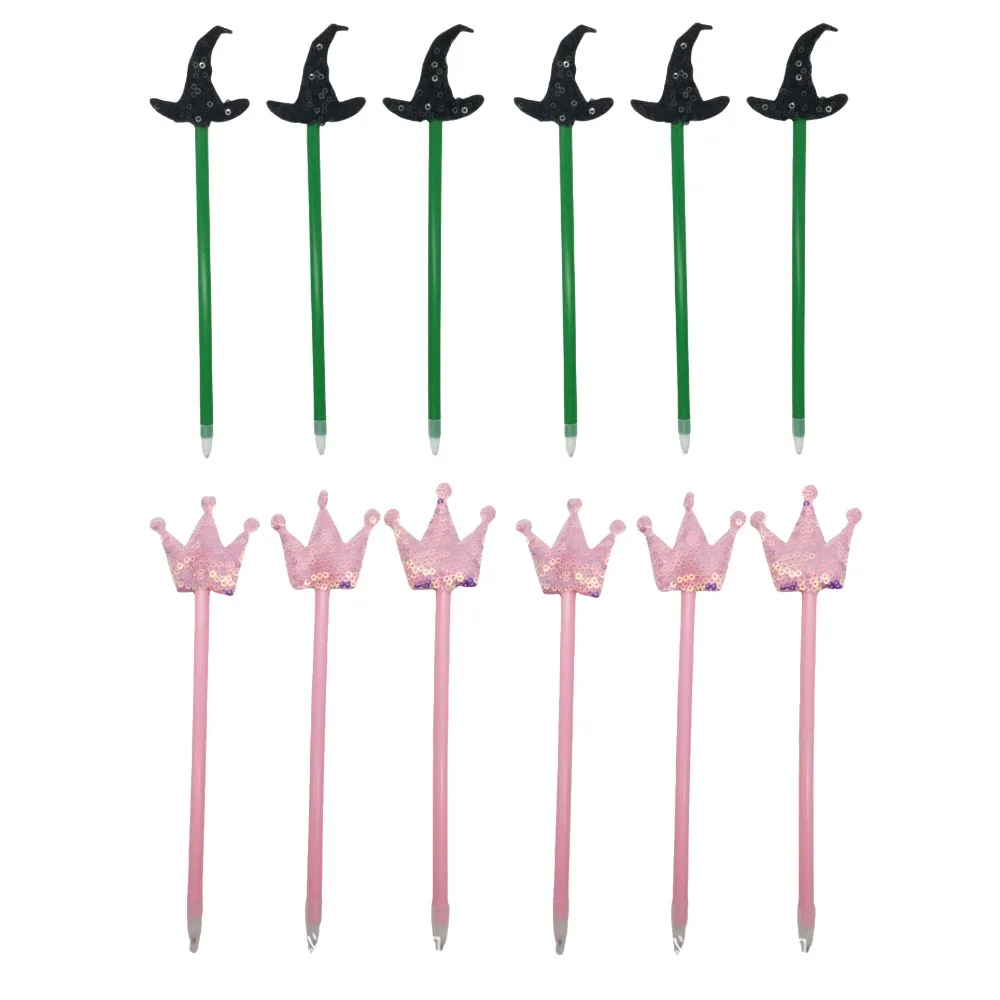 12Pcs Halloween Star Broomstick & Witch Hat Pens Witch Theme Party Favors Halloween Gifts Valentine's Day Office Supplies