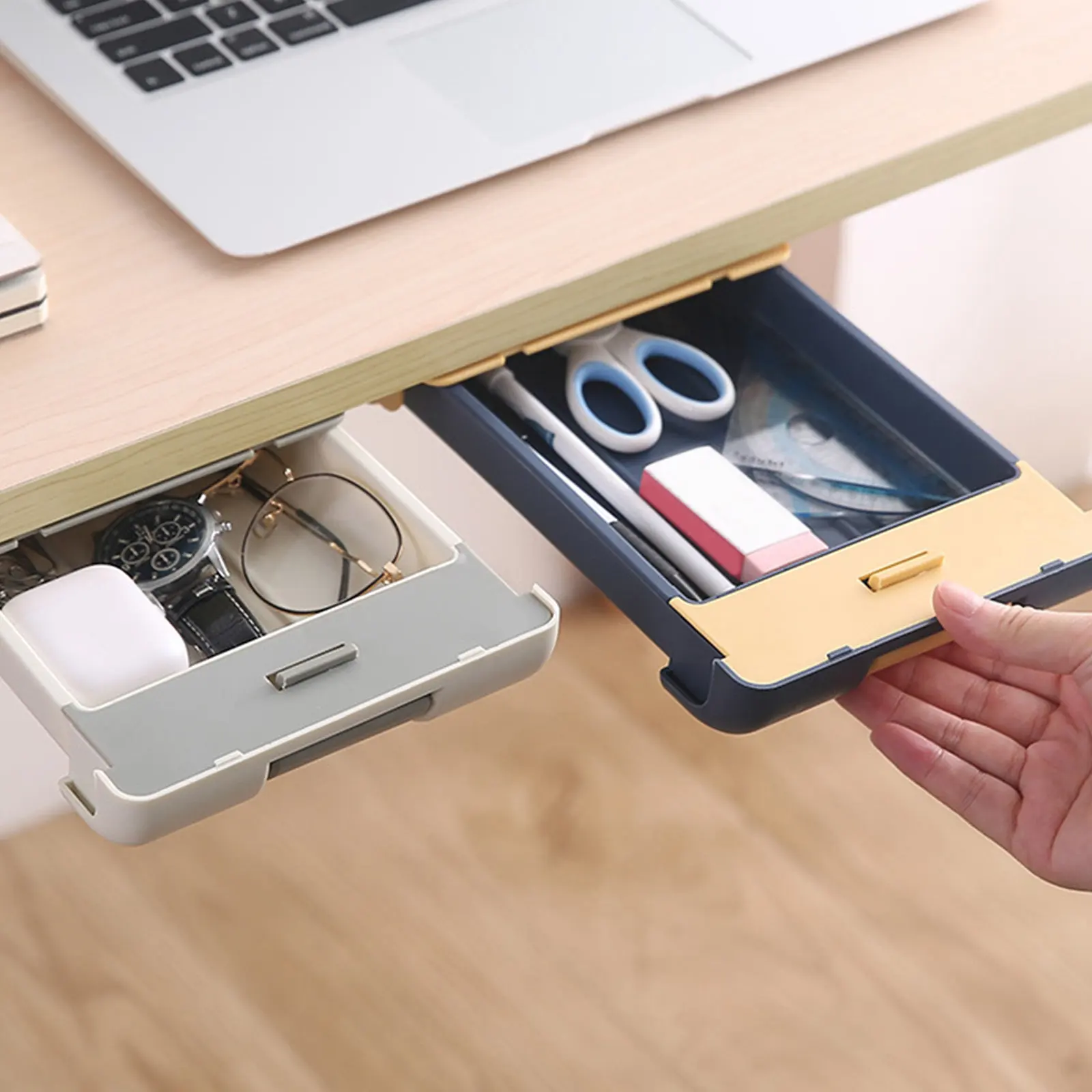 Hidden Table Storage Box Adhesive Backing No Trace Removable Drawer Design for Keys Jewelry Pens Small Items Study Desk Home