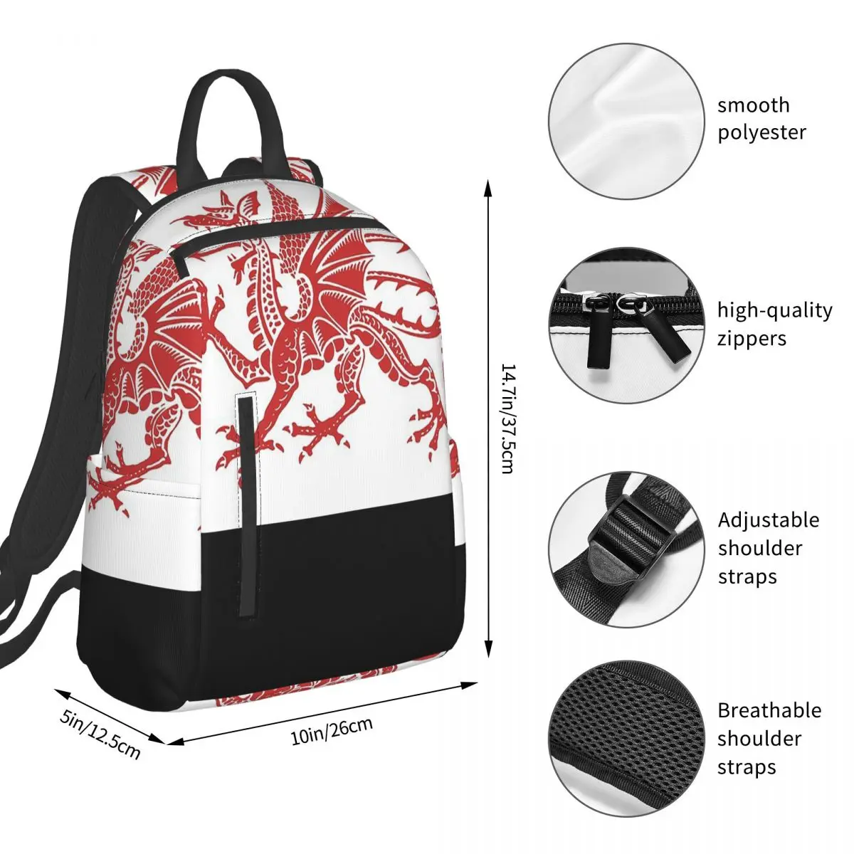 Red Dragon Wales Cymru Flag (9) Backpack Student BookBag Boys Girls School Bag Laptop Shoulder Bags Men Women