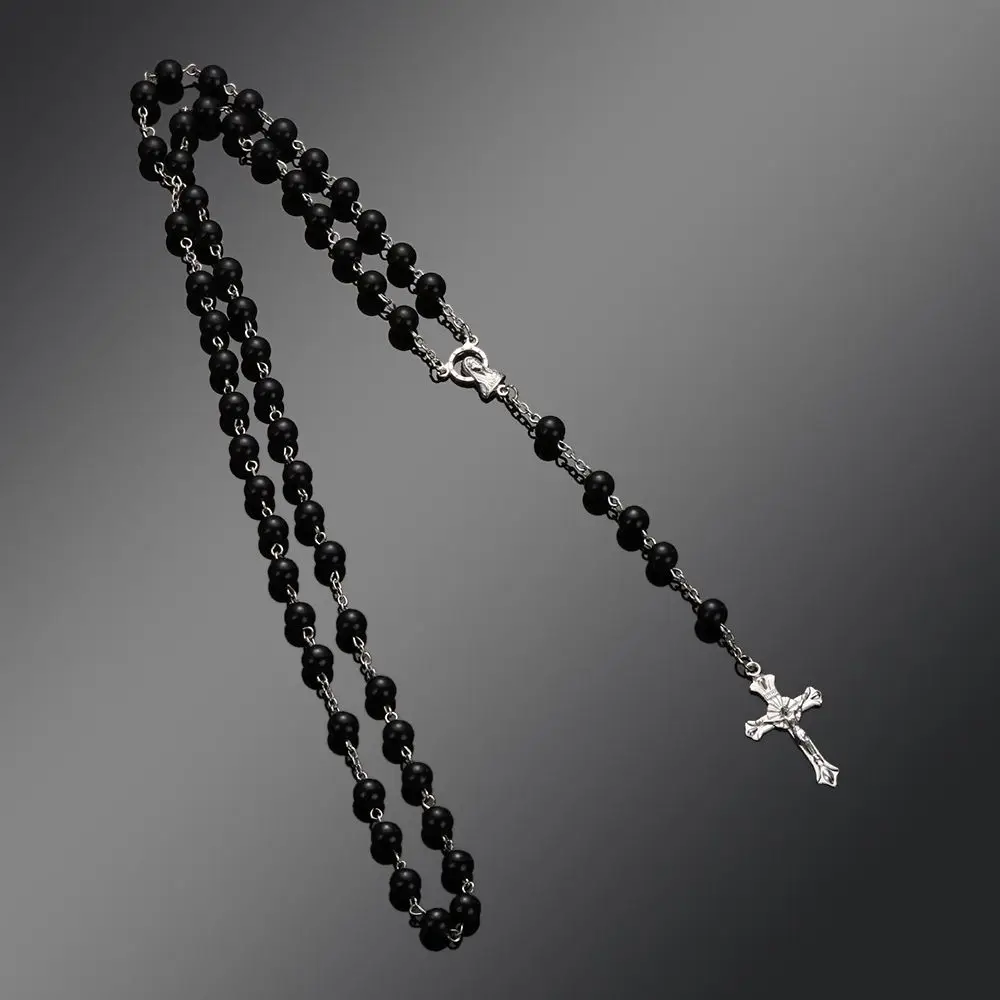 Rosario religioso Vintage, cadena de cuentas cruzadas, cuentas de vidrio de calidad hechas a mano, Rosario Católico, colgante de crucifijo