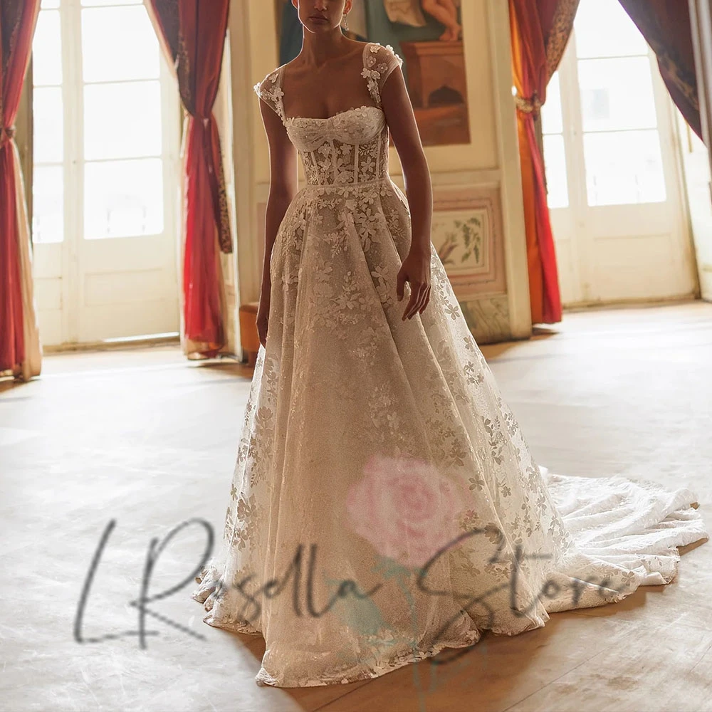 

LRosella женское кружевное свадебное платье с 3D цветочной аппликацией и открытыми плечами, свадебное платье со шлейфом, платья de novia 2025