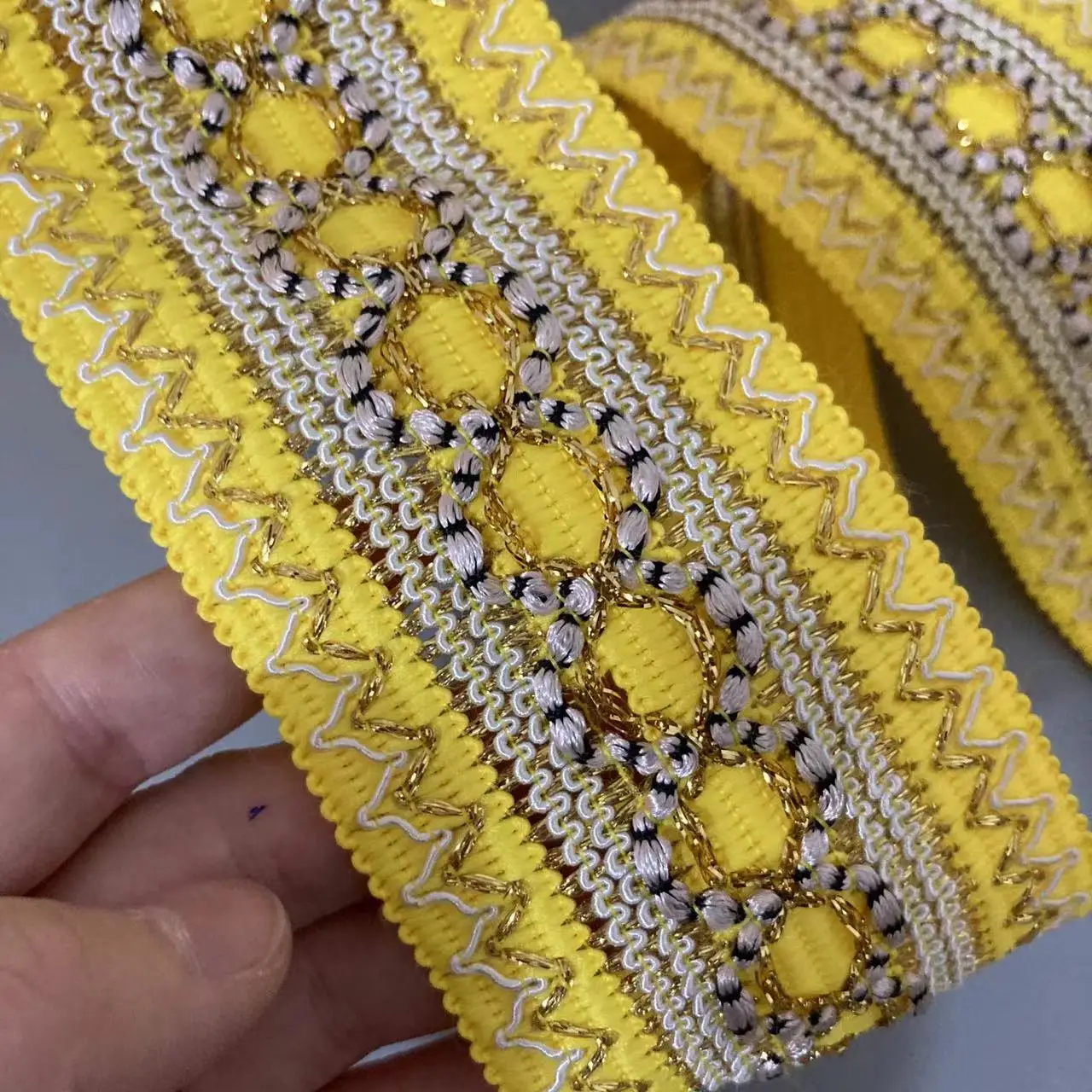 

1 Yard Yellow 6cm Rice Lace Trim Ribbon Sequin Fabric Clothing Gold Thread Embroidery Jacquard Webbing Garment Accessories