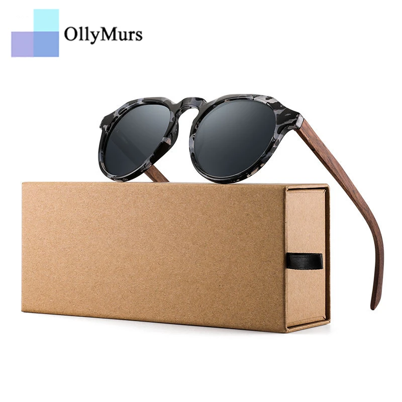 

OLLYMURS Retro Round Wood HD Polarized Sunglasses Driving Fishing Anti-glare Myopia Optical Sunglasses Frame Men And Women 8048