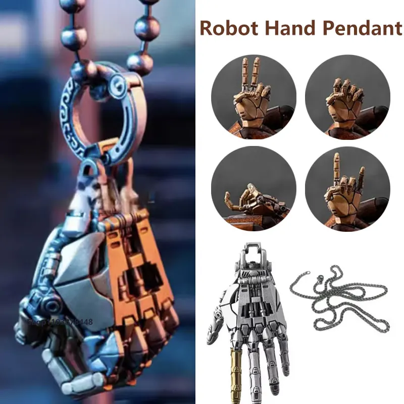 Robot Hand Pendant Mechanical Bionic Hand Pendant with Chain for Men/Women Movable Finger Joints Robot Hand Charm Jewelry