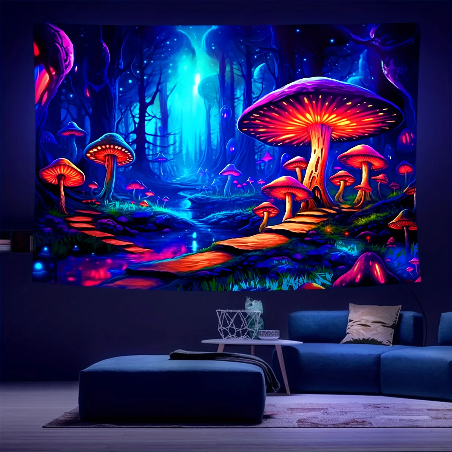 VIKAMA Neon Pilz Wald Wandteppich Psychedelische Kunst Wandbehang Wohnheim Camping Atmosphäre Raumdekoration