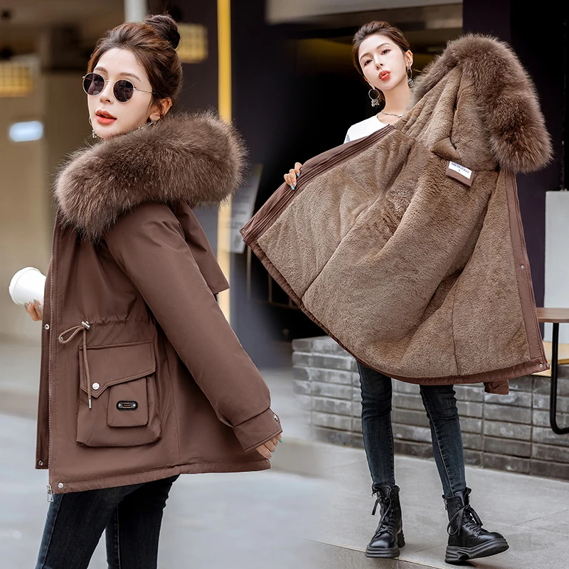 Winter Jacket Women 2024 New Short Parkas Thick Hooded Fur Cotton Padded Jackets Casual Overcoat Coats Female Puffer Outwear