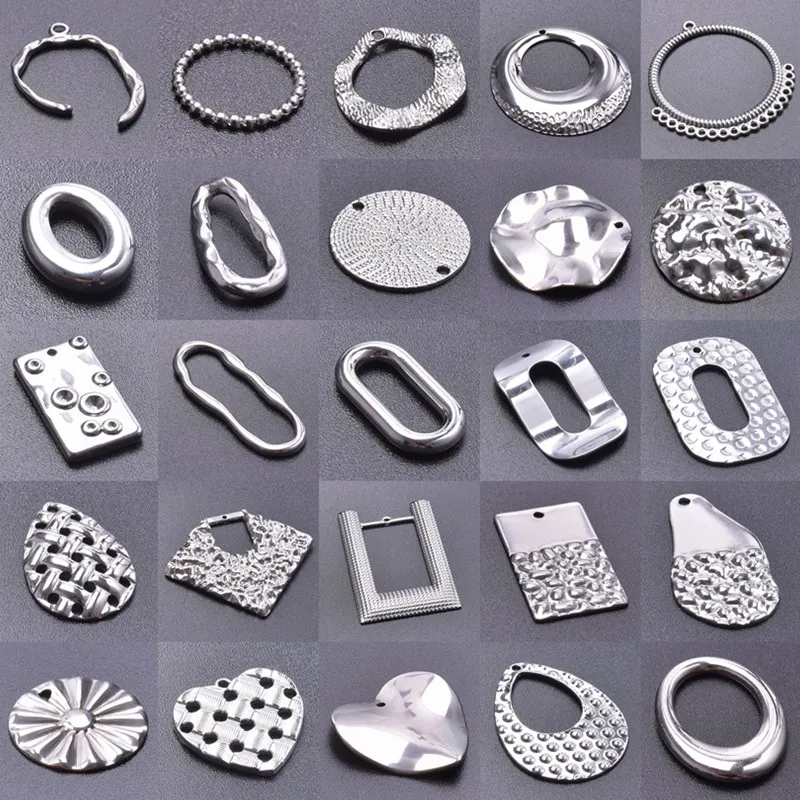 6 sztuk wysokiej jakości wisiorki ze stali nierdzewnej do tworzenia biżuterii czworoboczny okrągły owalny wisiorek DIY kolczyki akcesoria w stylu vintage