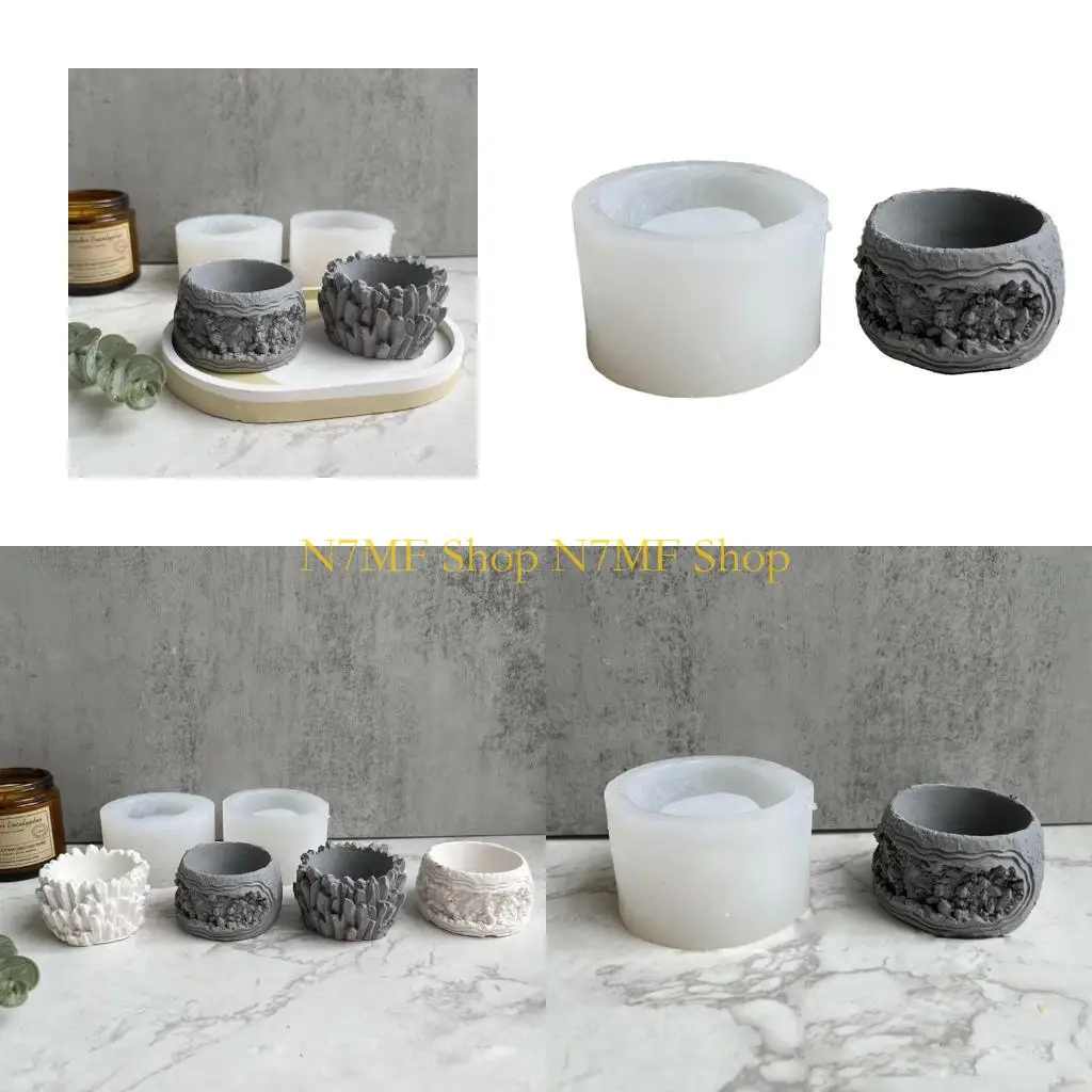 N7MF Round Geometric Flowerpot Mold Silicone Resin Molds Ornament Silicone Mold for Making Plants Flower Pot